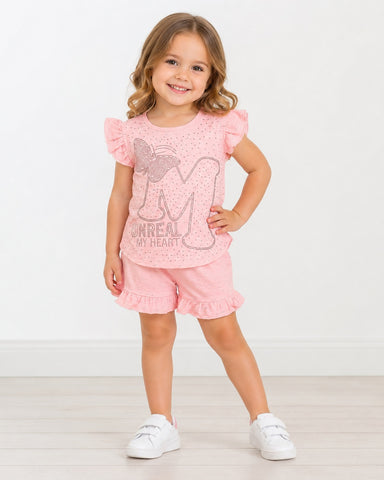 Baby Girls Bow Graphic Top & Ruffle Shorts Set