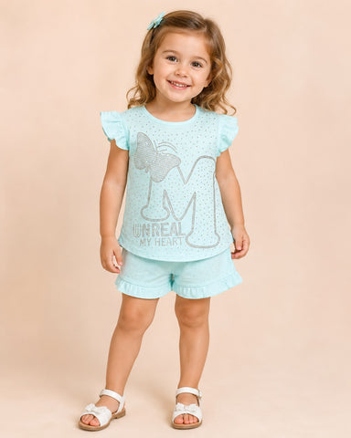 Baby Girls Bow Graphic Top & Ruffle Shorts Set