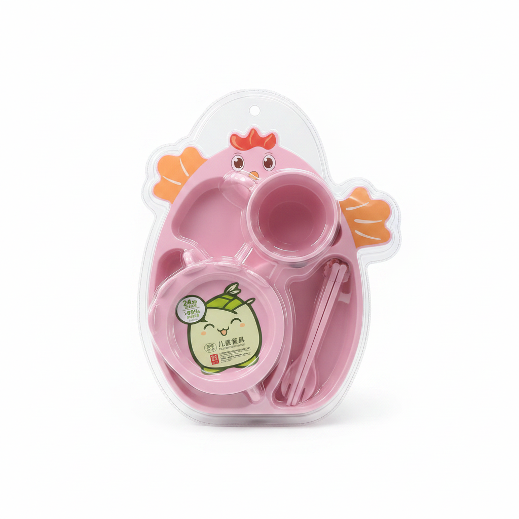 Pink chicken tableware set white studio
