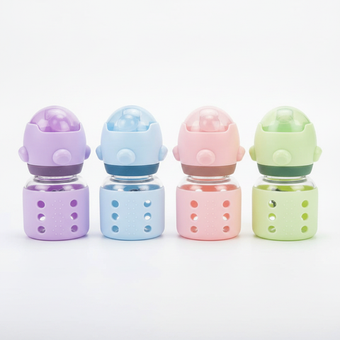 Dnei Dome Cap Glass Baby Bottle with Silicone Sleeve