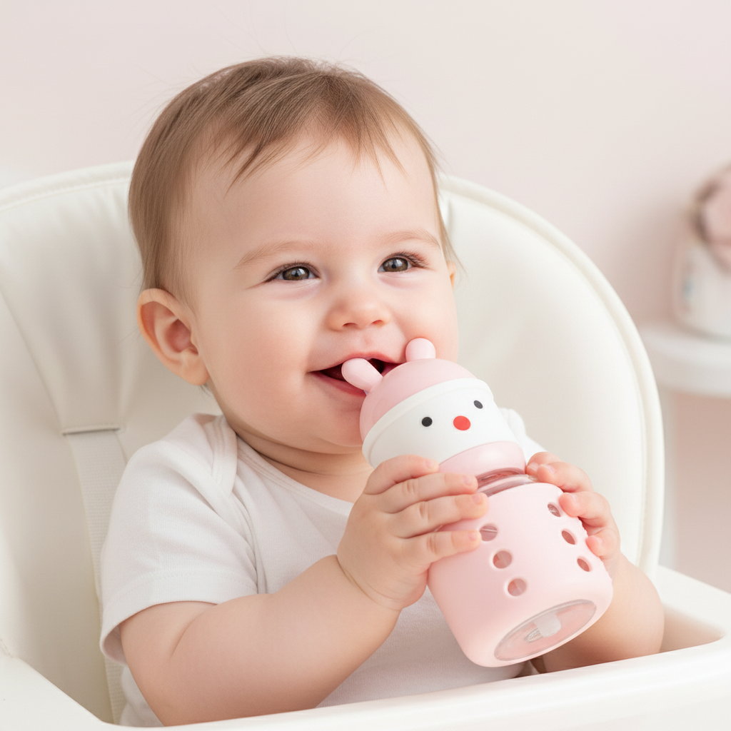 Dnei Bunny Ear Glass Baby Bottle in pastel colors