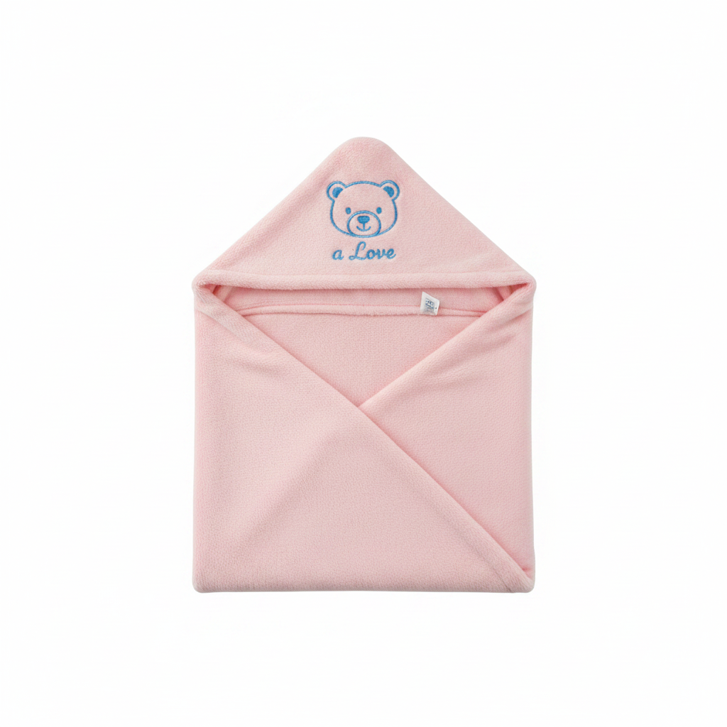 Kids Smile Baby Wrapping Sheet in Pink with Bear embroidery
