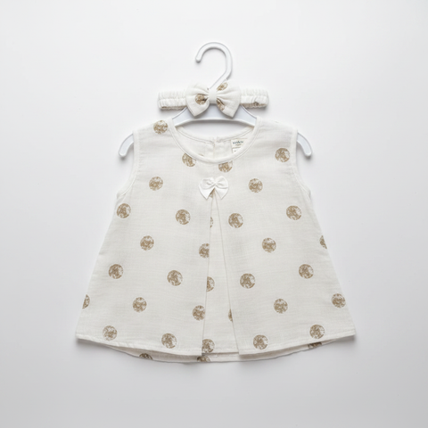 Kidzo Baby Girl Frock Brown Floral Print with Headband