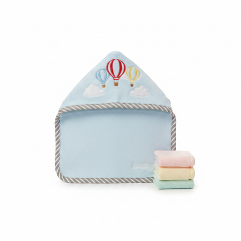 Baby Hooded Towel and Washcloths Set Hot Air Balloon