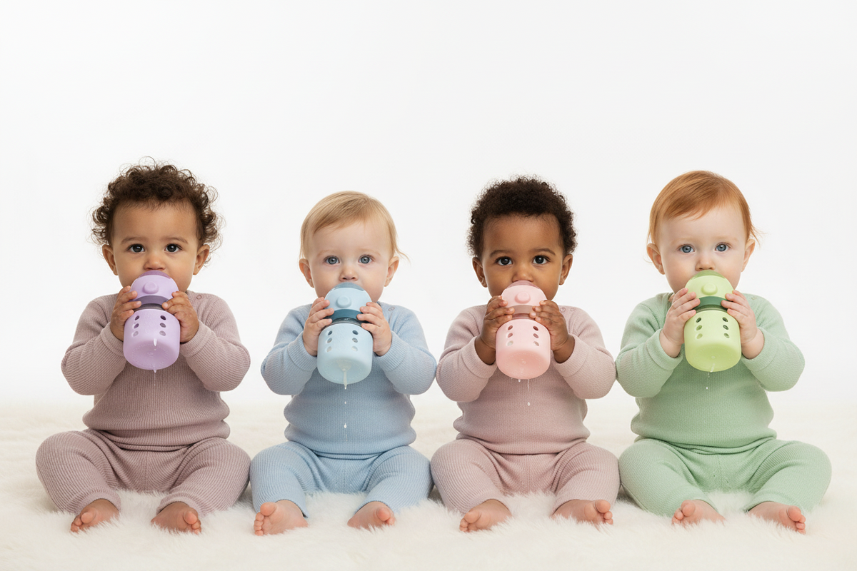 Dnei Dome Cap Glass Baby Bottle in pastel colors