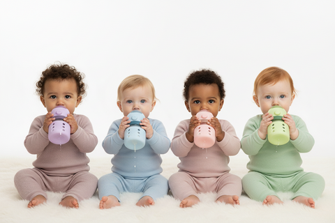 Dnei Dome Cap Glass Baby Bottle in pastel colors