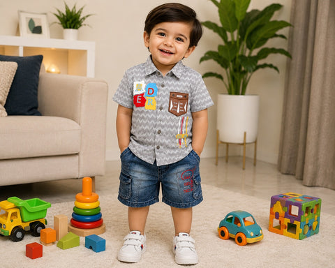 Trendy Baby Boy Outfit with Denim Shorts | Ages 1-4 Years