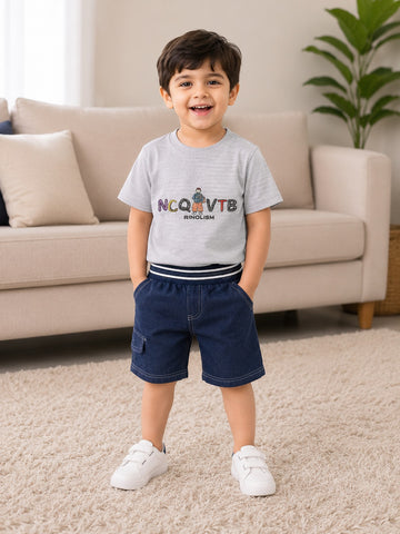 Premium China Fabric Baby Boy Graphic T-Shirt & Shorts Set (1-4 Years)
