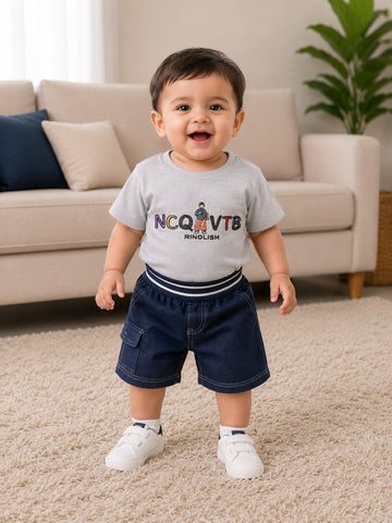 Premium China Fabric Baby Boy Graphic T-Shirt & Shorts Set (1-4 Years)