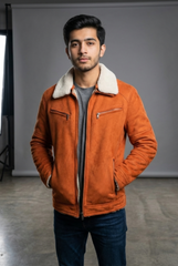 Men's Camel Suede Shearling Jacket